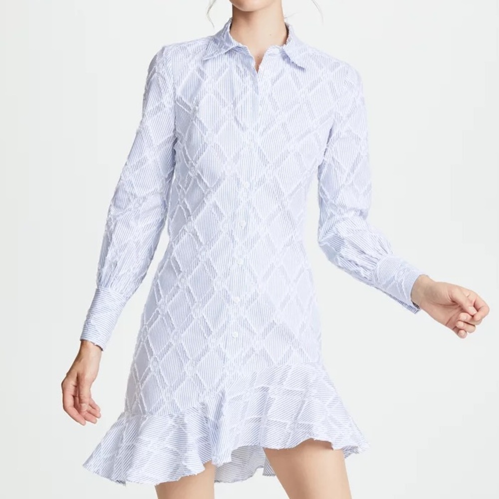 10 Derek Lam Light Blue Patterned Stripe Long Sleeve Dress